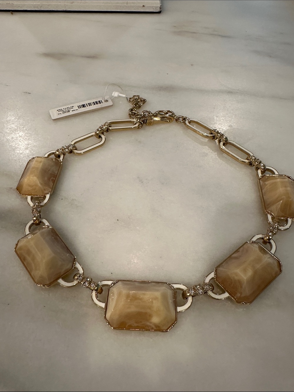 J. Crew Gold-Tone Necklace with Marbled Beige Stones